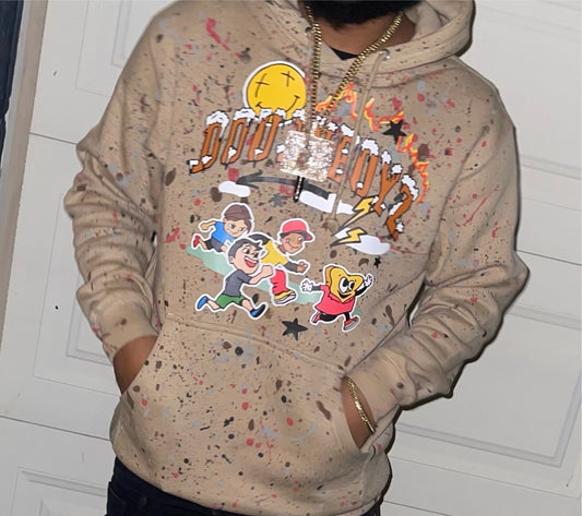 Paint splattered tan Pcmd hoodie!