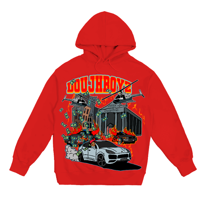 Red city on fire hoodie DoujhBoyz clothing